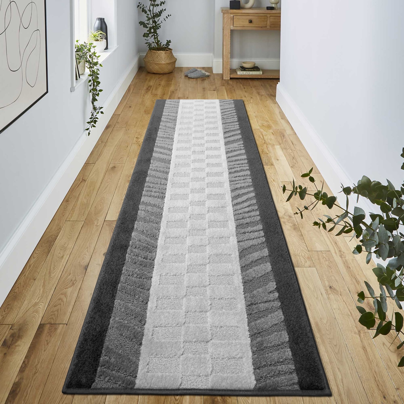 Non Slip, Hallway, Kitchen Runner Rug, Your Choice of Length, Anthracite & Grey gallery
