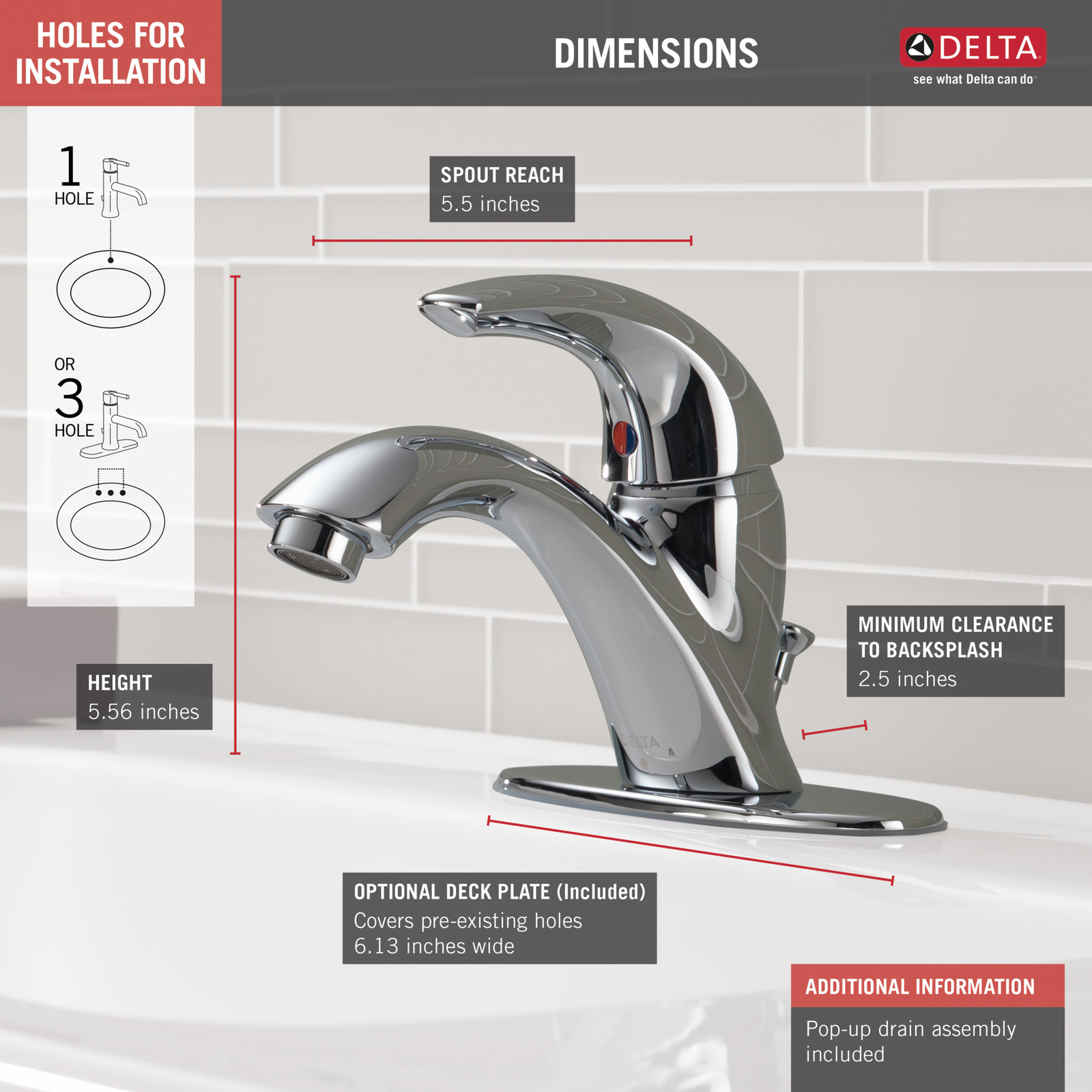 Delta Classic 1-Handle Bathroom Faucet Chrome-Certified Refurbished gallery