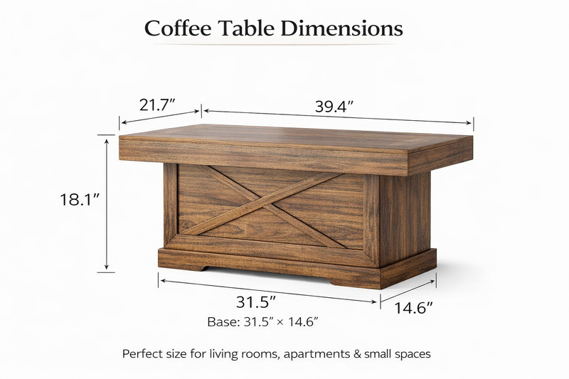 Rustic Square Coffee Table 39.4" Walnut for Living Room and Modern Office gallery