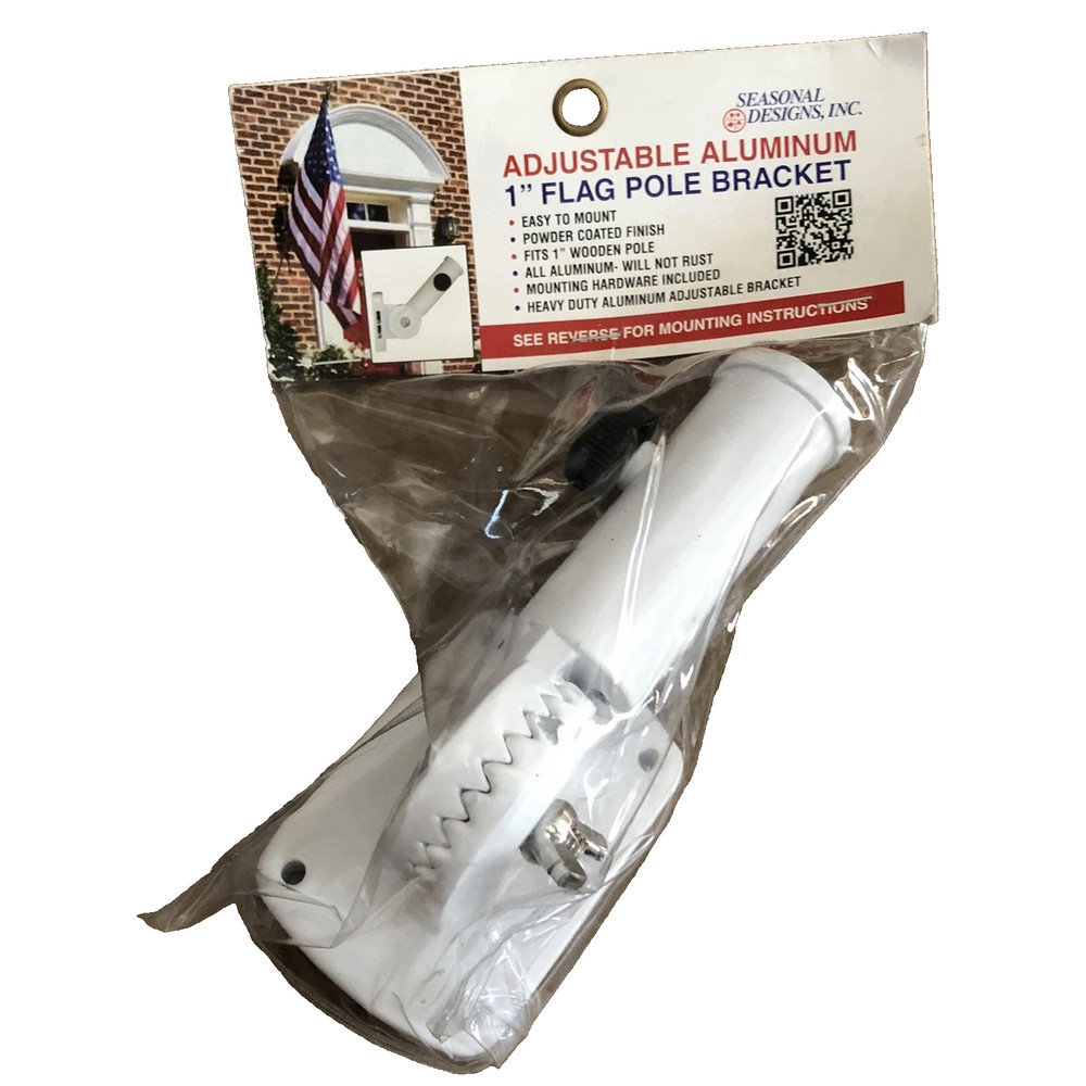 Flag Pole Bracket 1" Flag Pole Bracket White Adjustable Aluminum
