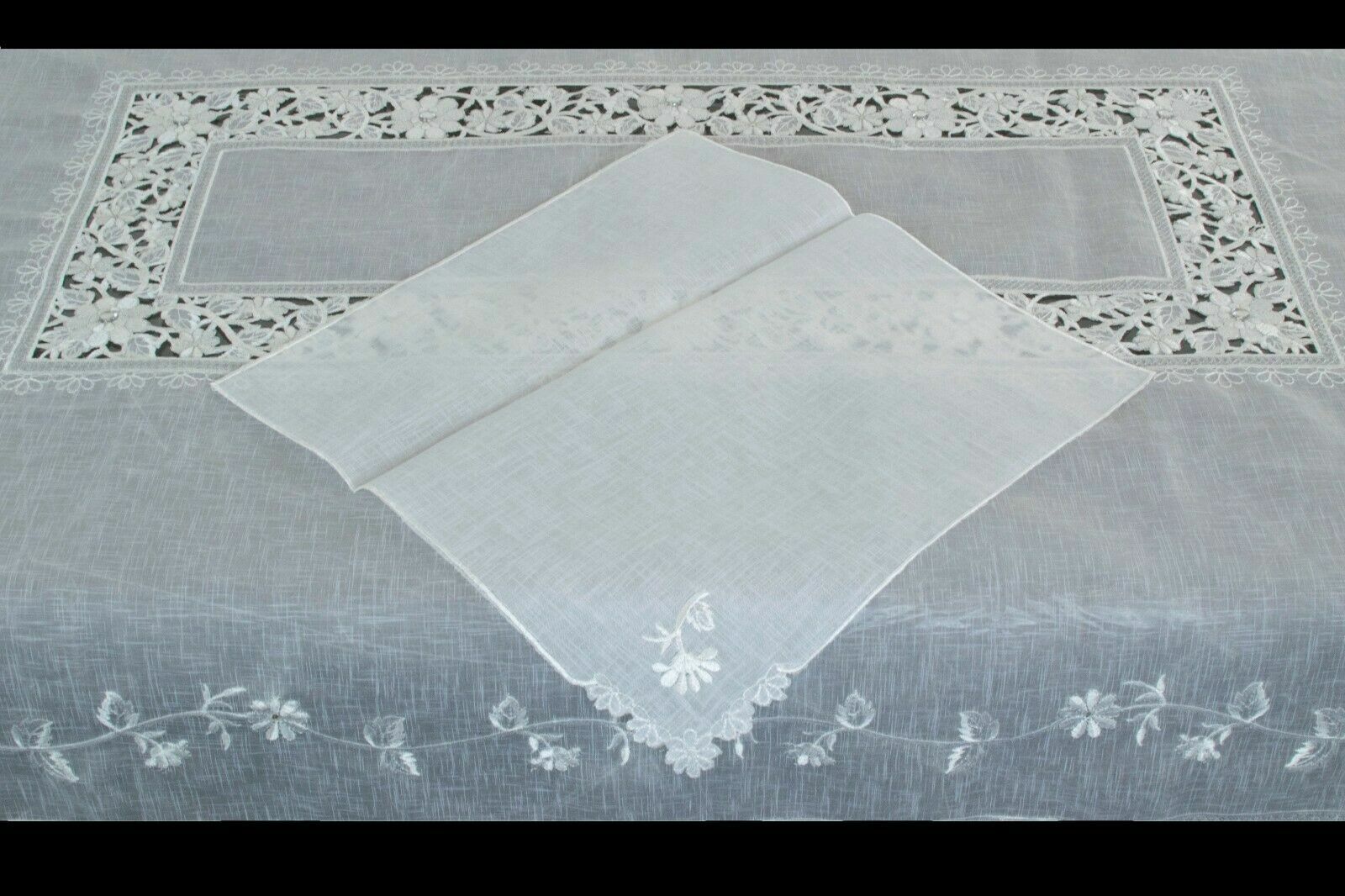54x72'' White Silver Embroidery Rhinestones Organza Tablecloth Napkins Wedding gallery