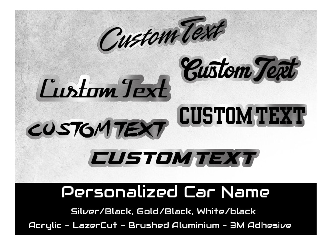 Custom Car Emblem Engraved Badge BRUSHED SILVER Custom Text Name Car accessories gallery