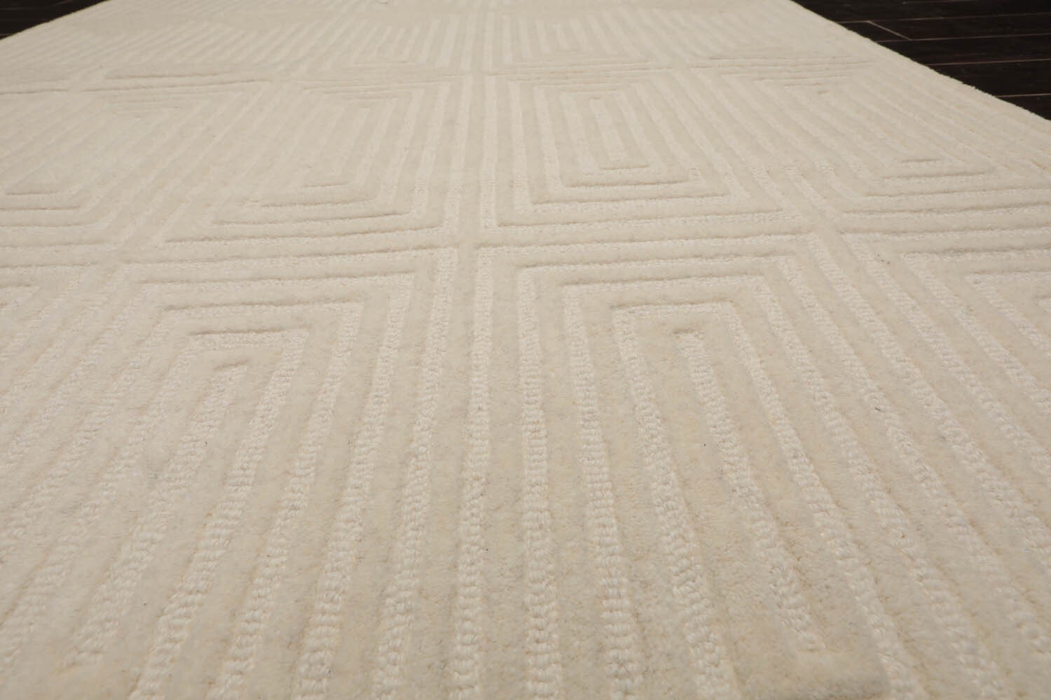 Designer Loop N Cut Pile Handmade Wool Modern Oriental Area Rug Ivory 5' x 8' gallery
