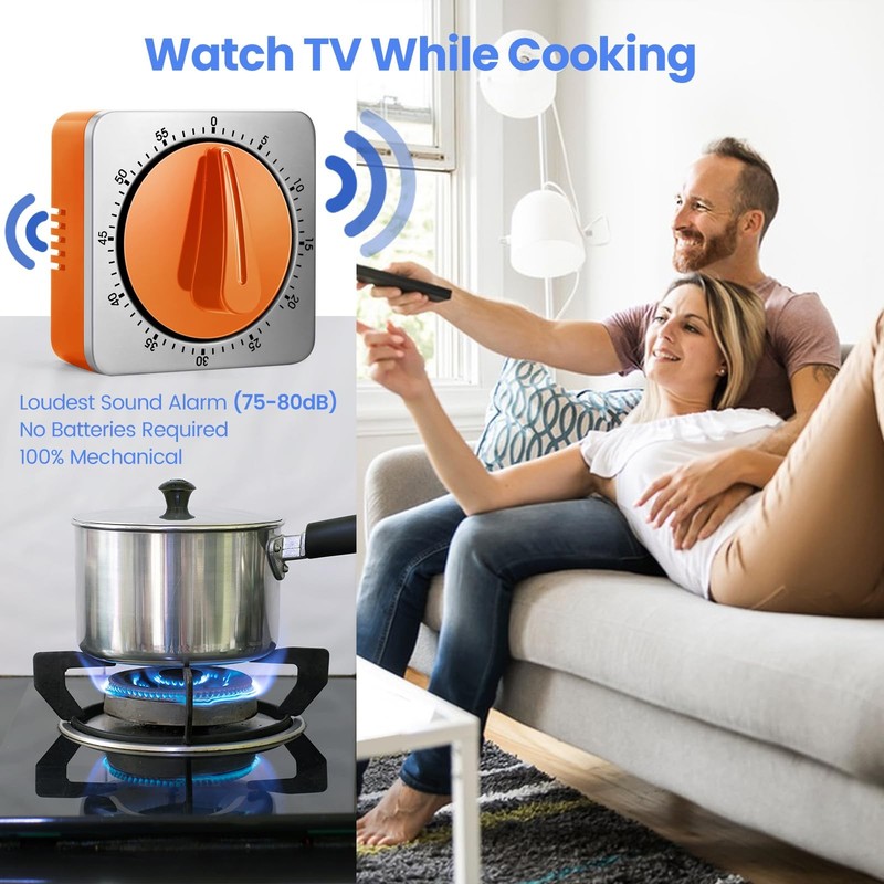 Mechanical Kitchen Timer Stainless Steel Loud Alarm Magnetic Back No Batteries gallery