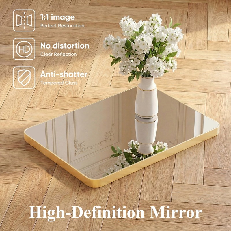 20-48" Rectangular Bathroom Mirror w/Round Corners&Metal Frame,Wall Mounted Lean gallery