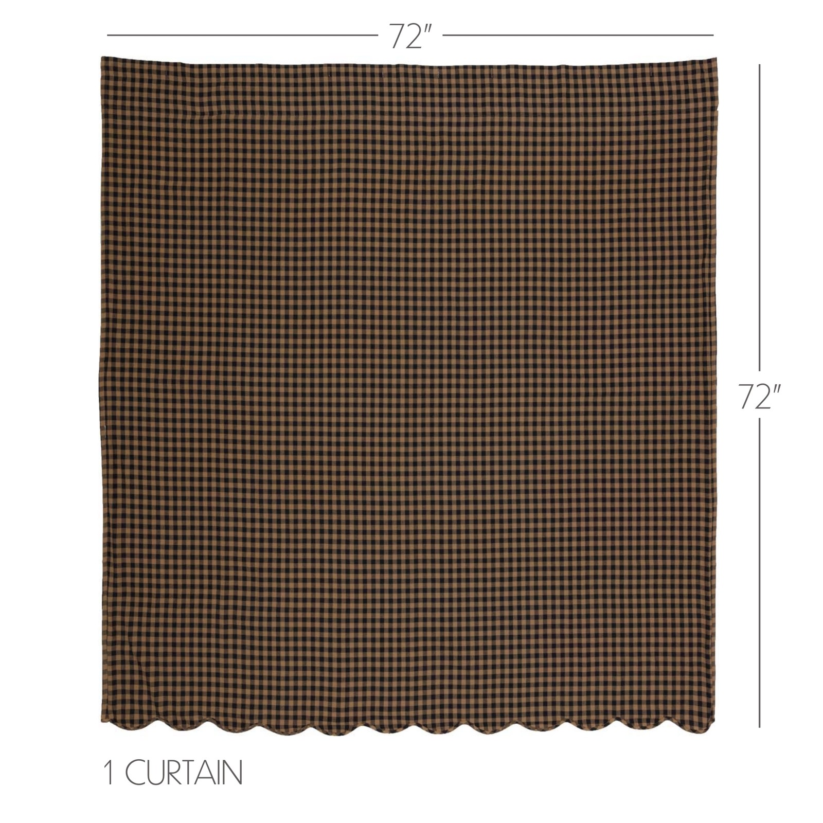 Shower Curtain Black Check Scalloped Primitive 72x72 Cotton Bath VHC Brands gallery