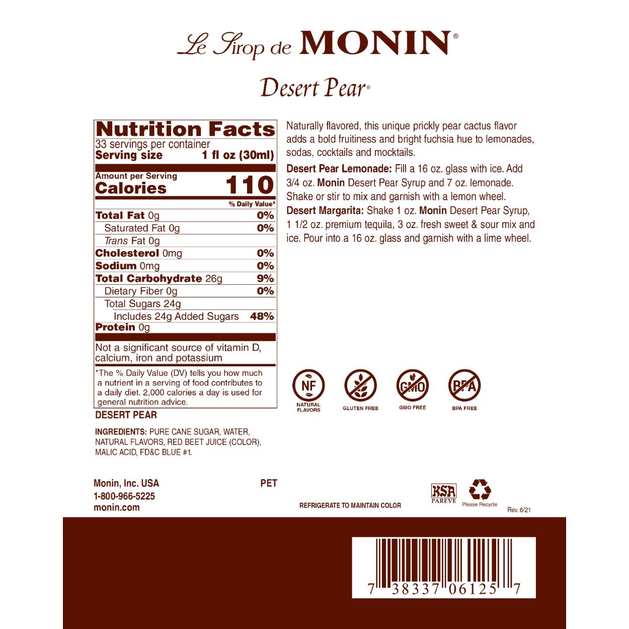 Monin Desert Pear Syrup - Bottle (1 Liter), h-pear, desert, 1.0L gallery
