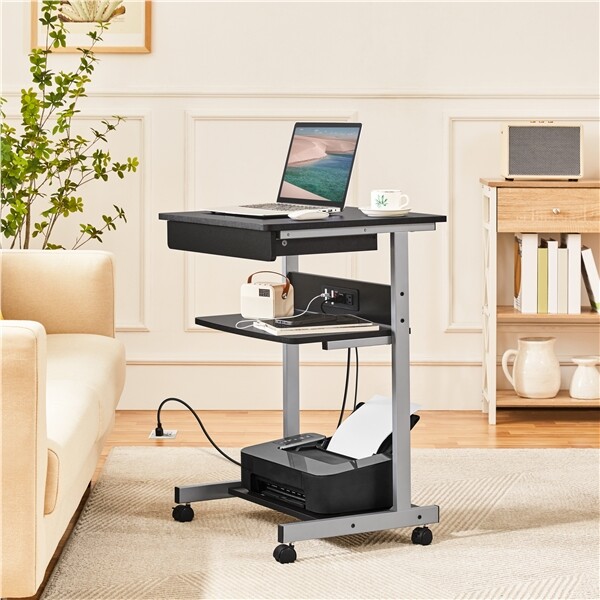 Mobile Compact Computer Table w/Power Outlet Home Office Desk for Small Spaces gallery