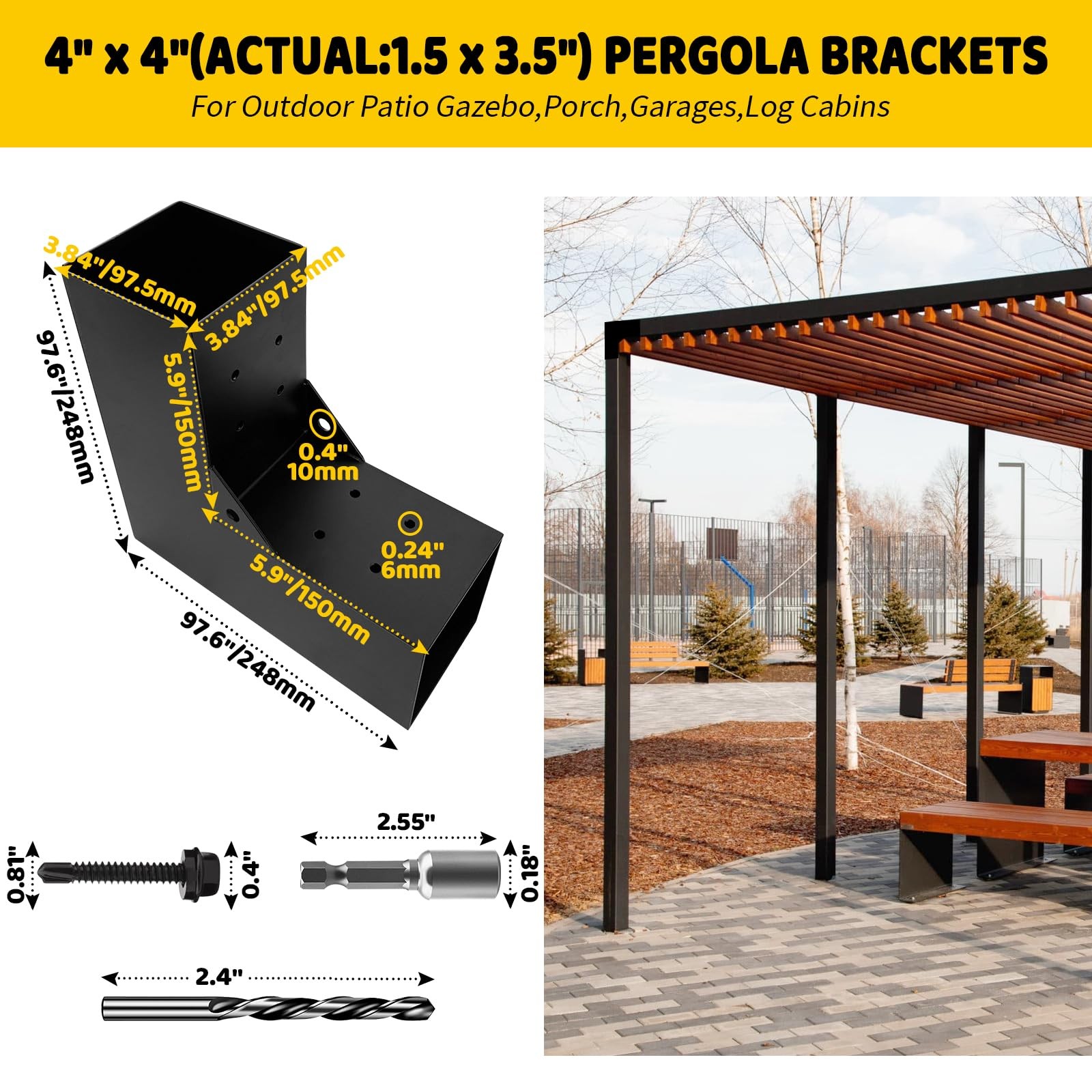 2 Way Pergola Brackets Kit DIY L-Shaped Woodwork Brackets for 4x4 gallery