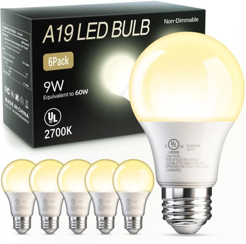 TJOY 6 Pack A19 LED Light Bulbs, 60 Watt Equivalent LED Bulb, Soft Warm White 27 gallery