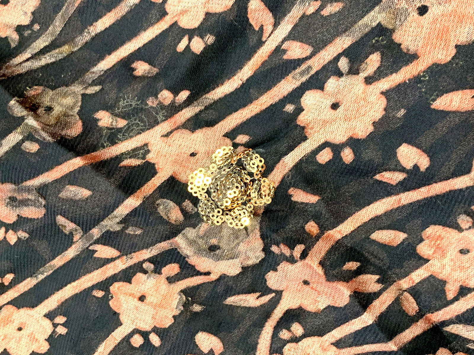 Vintage Gypsy Butterfly Fabric WrapTextile Scarf Brown Black Gold Home Decor gallery
