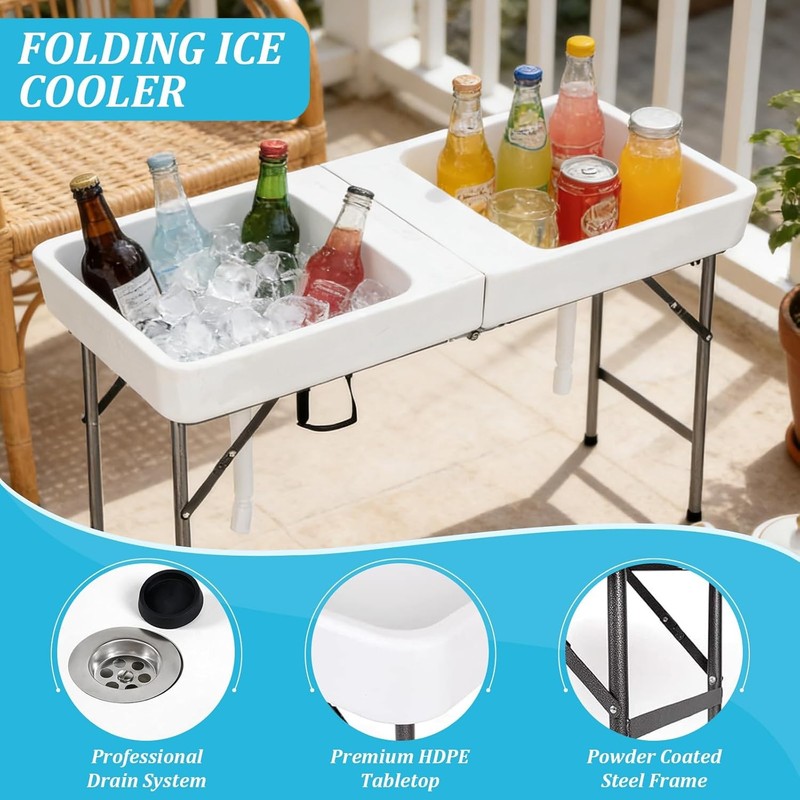 5 ft Folding Ice Cooler Table with Drain Hose,Portable Foldable Party Beverage C gallery
