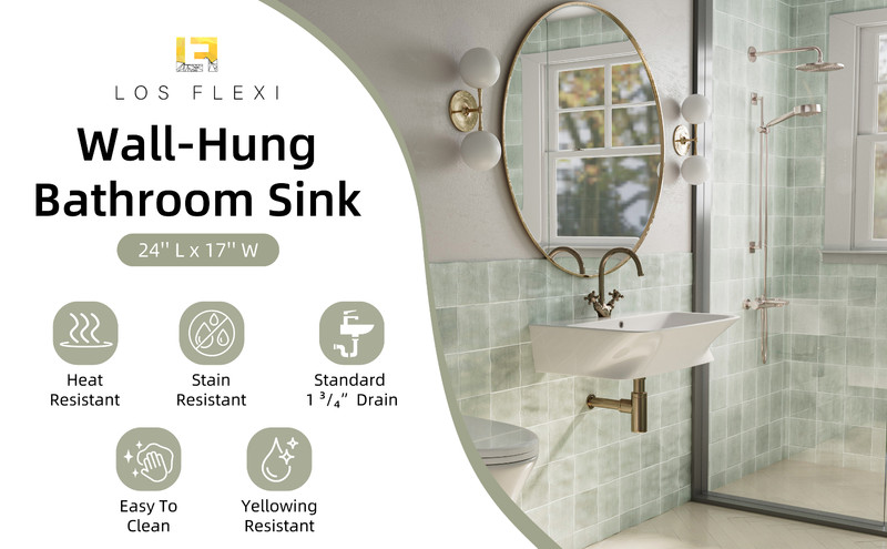 24″ Wall Hung Bathroom Sink, Floating Vessel Sink with Overflow, 1 Faucet Hole gallery