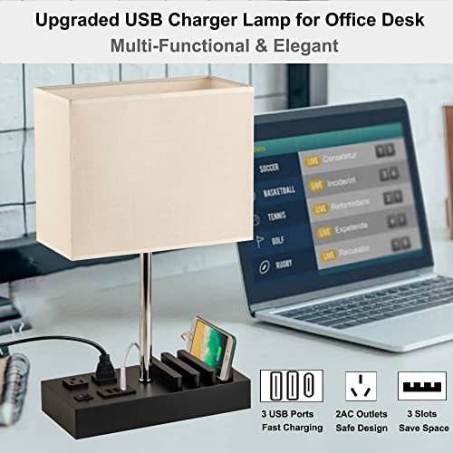 Upgraded 3 USB Table Lamp with 2 USB A & C USB C +2 USB A +2 AC Outlets gallery