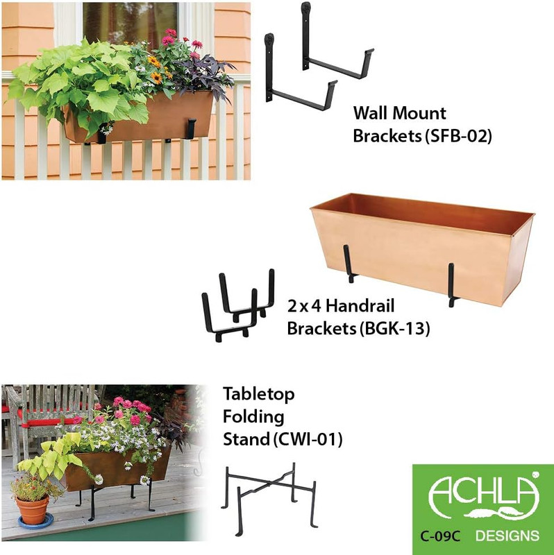 Plain Copper Window Flower Box Planter- Medium (23 1/4"L X 7 3/4"W X 7 1/2"H) gallery