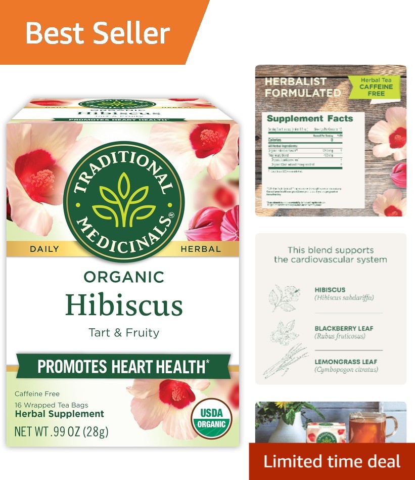 Mindfully-Made Organic Hibiscus Tea – 16 Count – Supports Heart Health Naturally