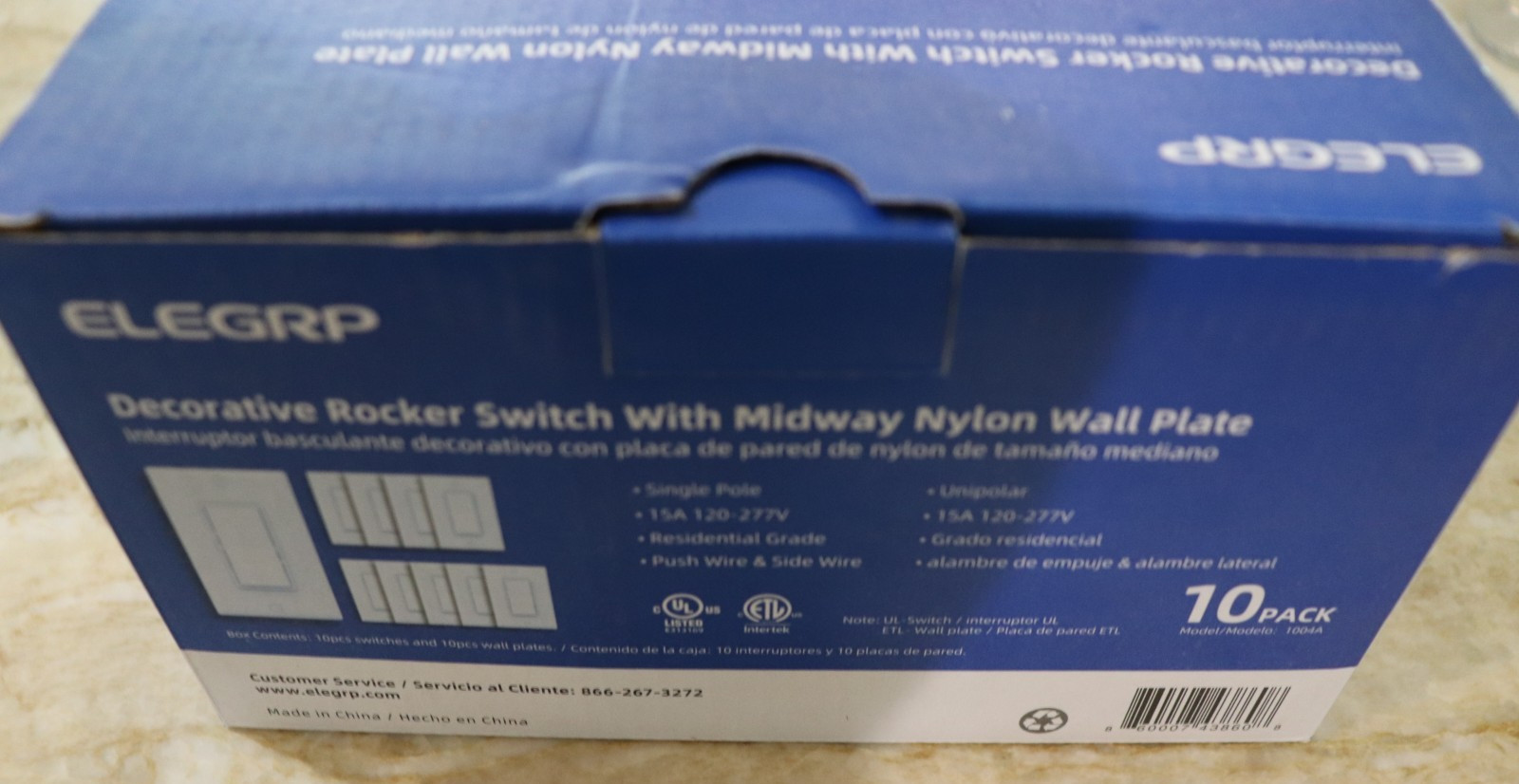 10 Pk ELEGRP Decorative Rocker Switch Single Pole 15A 120V/277V Res. Grade gallery