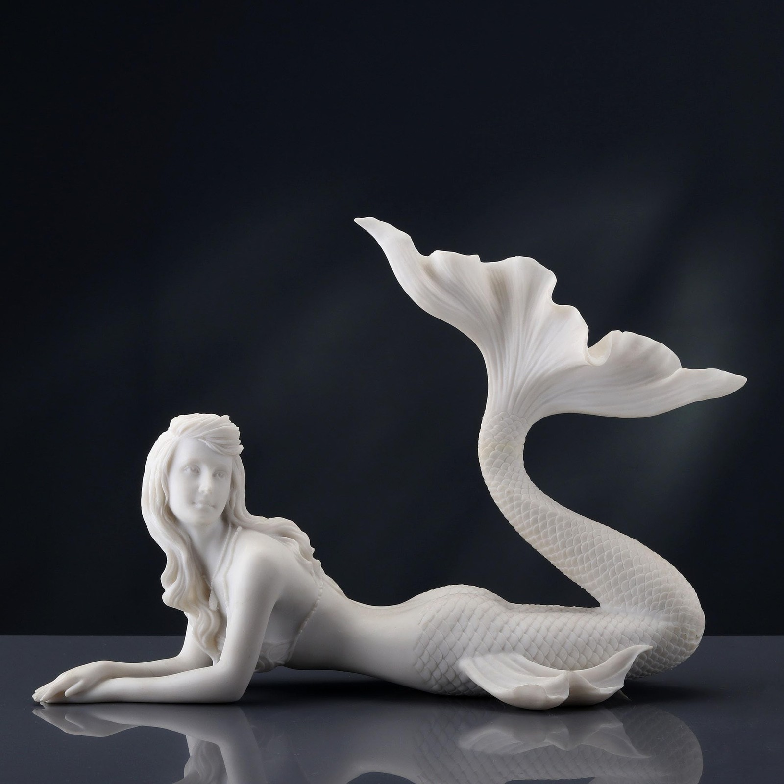 Veronese Design 7 5/8 Inch Mermaid Lying Resin Sculpture Marble White Finish ... gallery