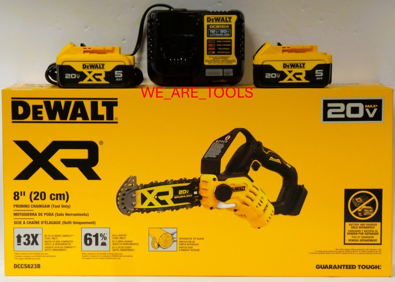 DeWalt Kit DCCS623B 8" Brushless Pruning Chainsaw, 2) 5.0 Battery, Charger gallery