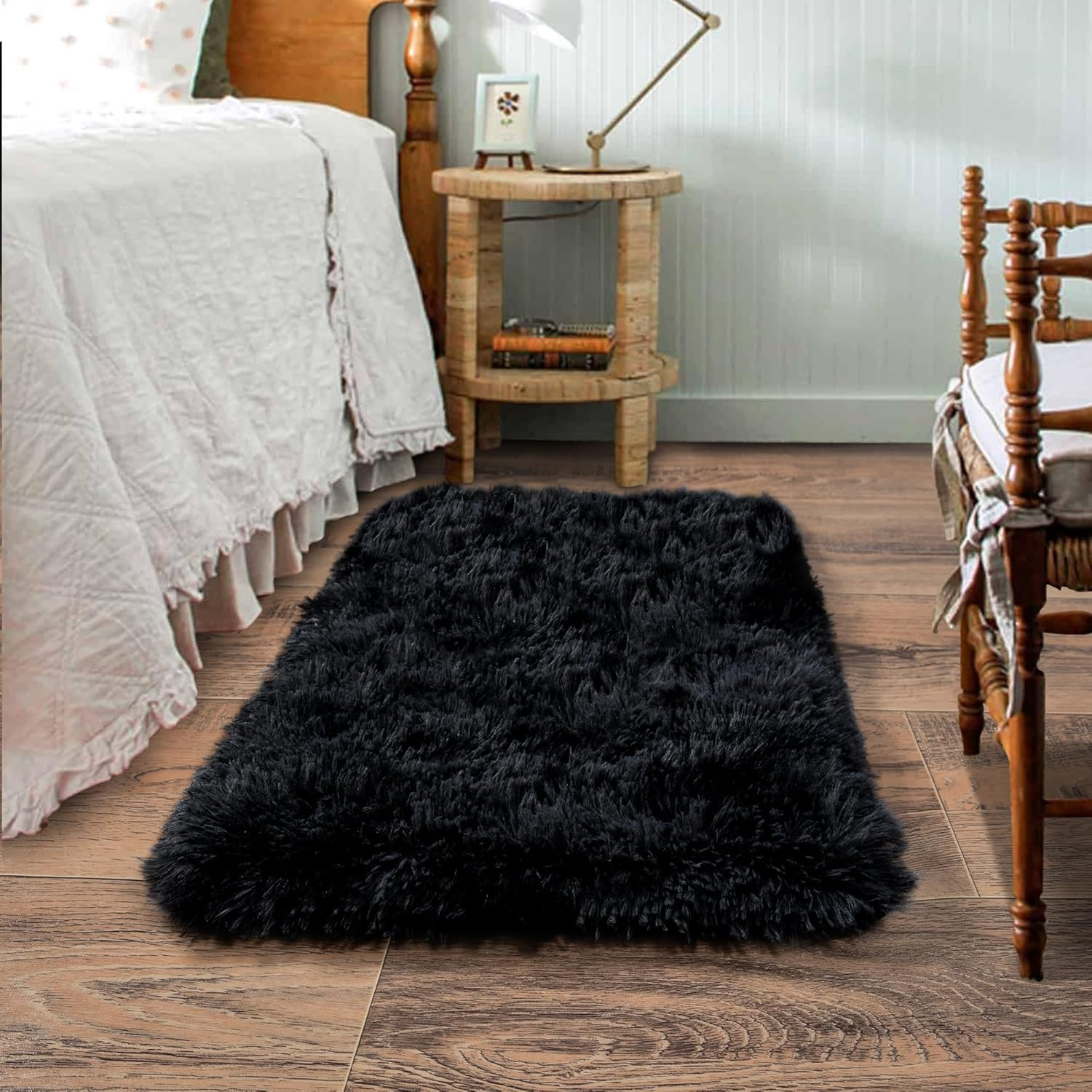 Small Black Area Rug, 2X3 Rug for Bedroom Shaggy Throw Rugs for Dorm Rug, Soft S gallery