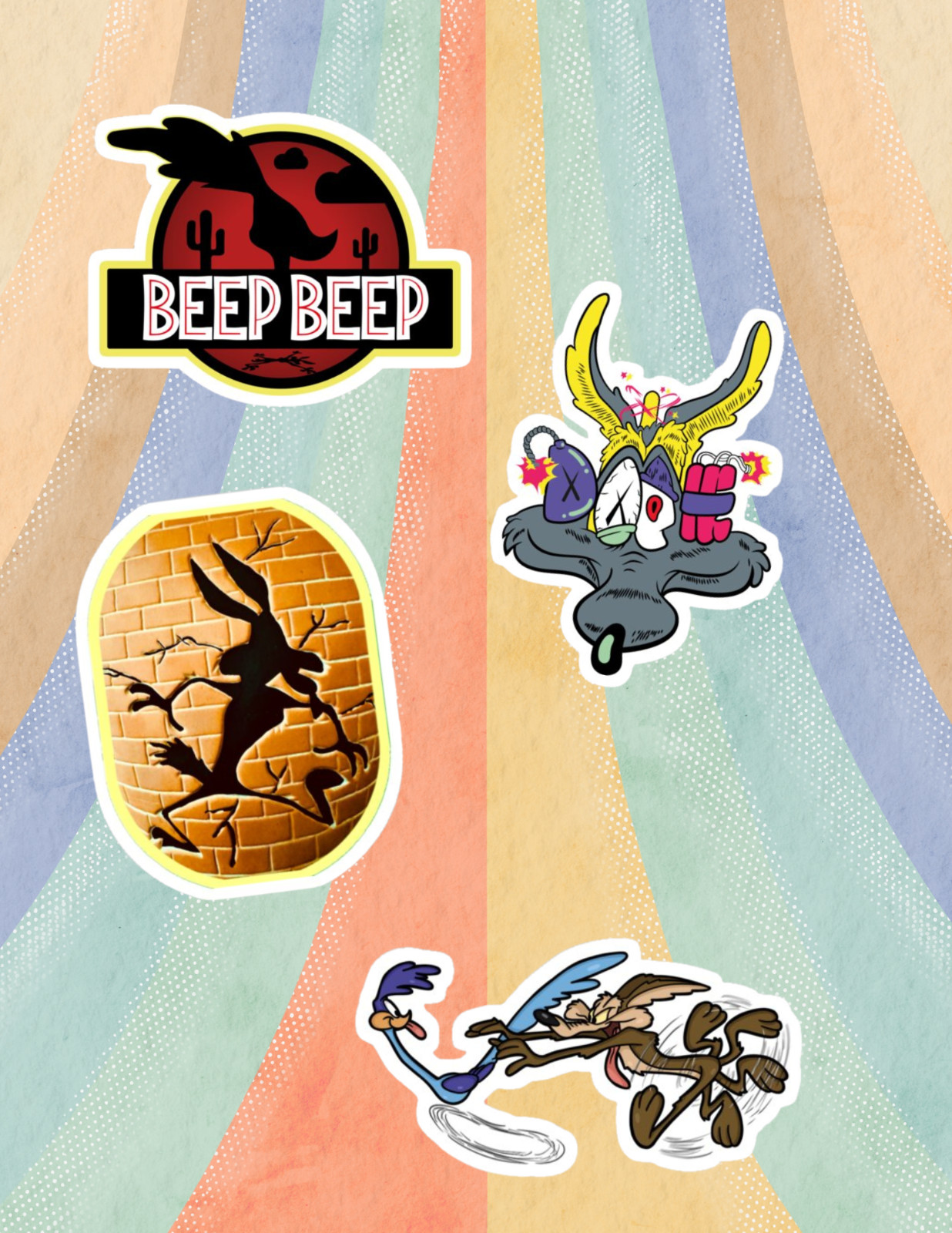 Roadrunner Wile Coyote Retro Cartoon 4pc Sticker Pack gallery