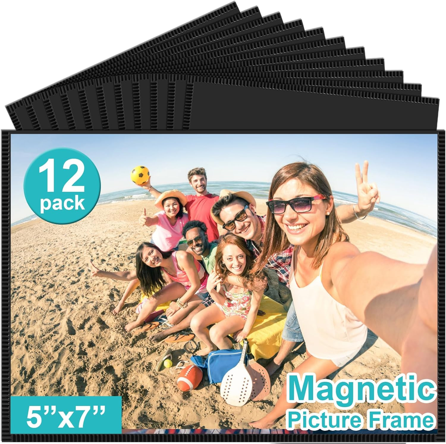 12 Pack Magnetic Picture Frames, 5X7 Inches, Black, Extra-Strong Magnetic, Reusa gallery