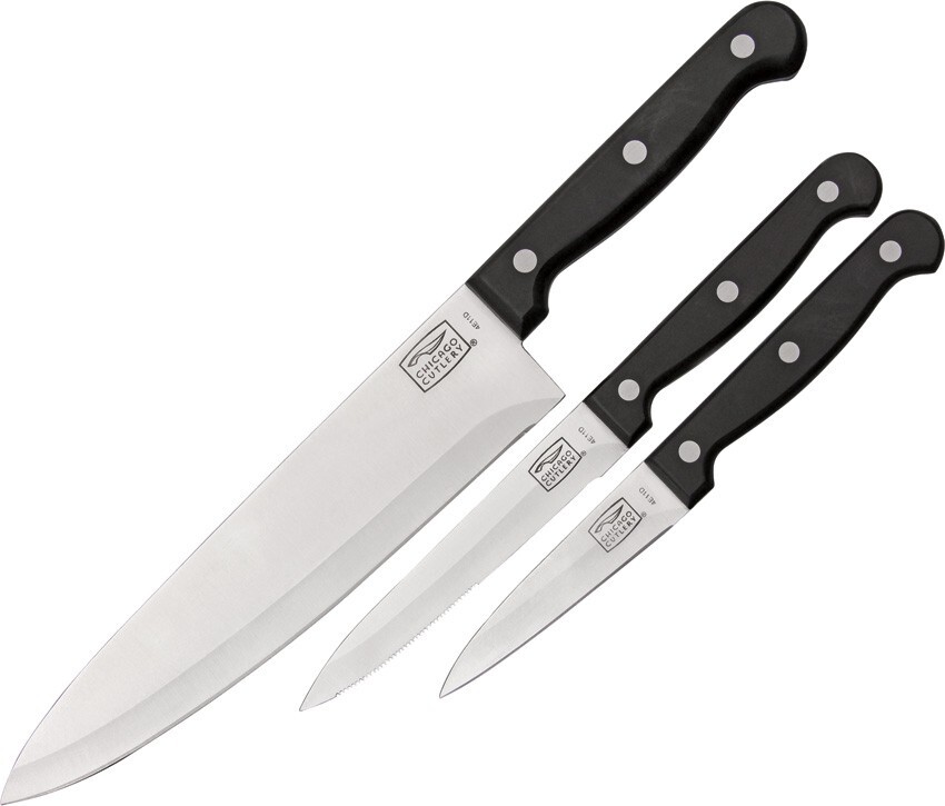 Chicago Cutlery Essentials Three Piece Set Kitchen Knives Carbon Chef's 01392 gallery