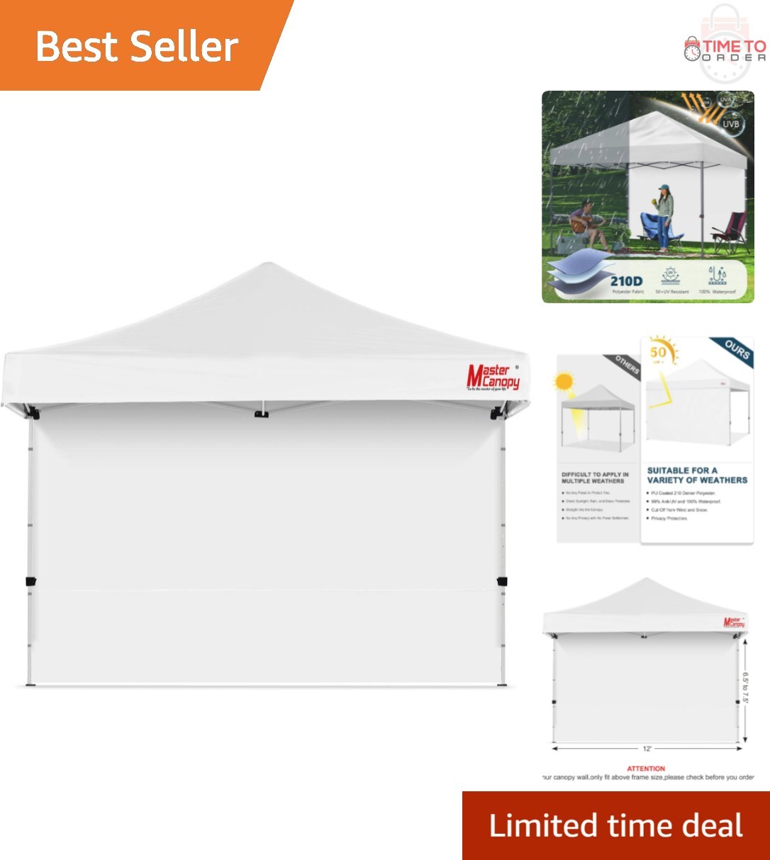 12x12ft Canopy SunWall UV Protection for Pop Up Tent Waterproof White gallery