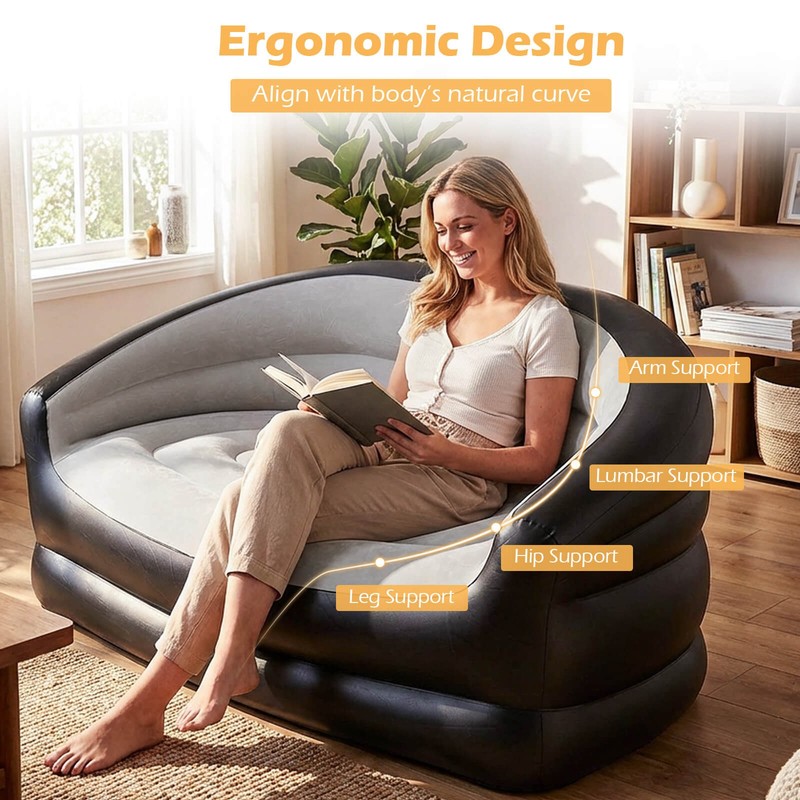2-Seater Inflatable Couch w/Flocked Surface & Repair Patches for Pop Up, Camping gallery