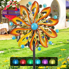 Solar Wind Spinner 75in Kinetic Yard Garden Iron Glass Ball Light Gradient Brown