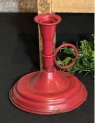 New Primitive Farmhouse Rustic AGED RED TAPER CANDLE HOLDER W/ Handle