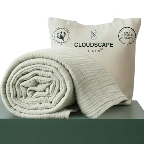 CLOUDSCAPE 4 Layer Muslin Blanket for Adults - King/Calking - Seafoam - 92"x108" gallery