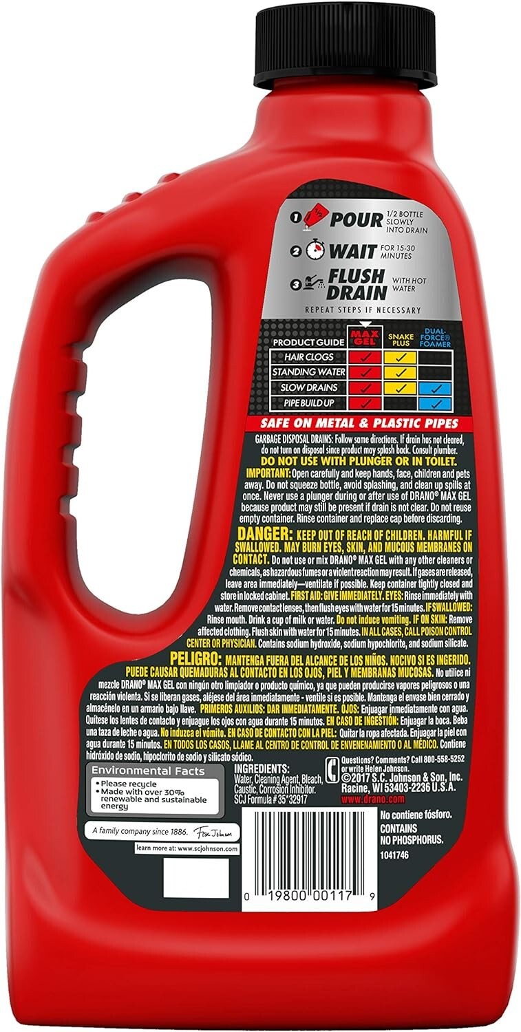 Drano Max Gel Drain Clog Remover, 32 oz - Unclogs Showers and Sinks. gallery