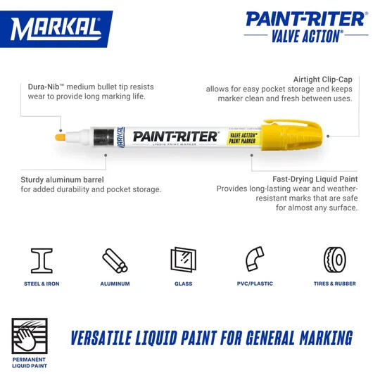 Markal Valve Action Paint Markers Red White Yellow Combo Pack gallery