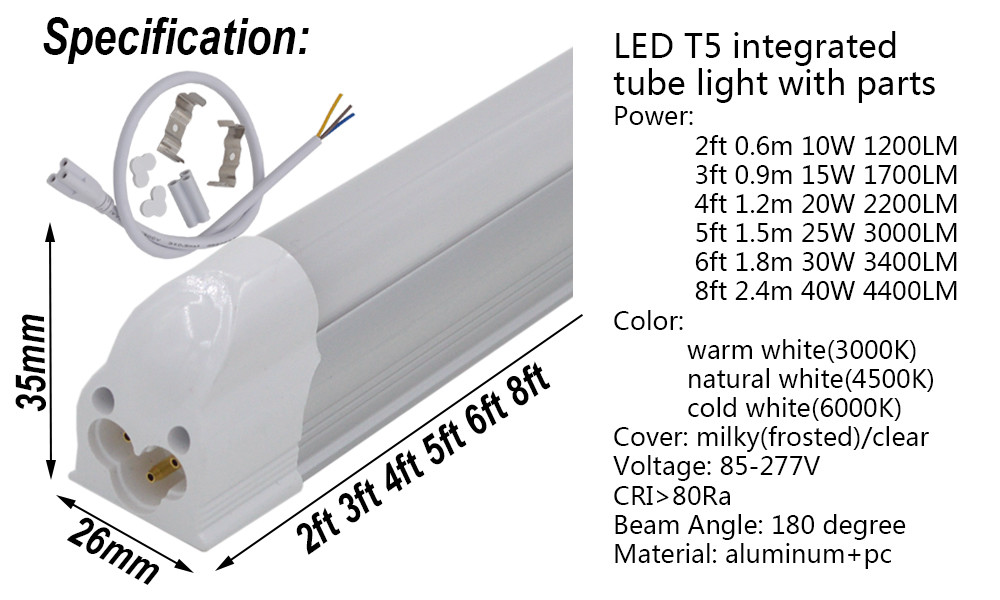 LED Tube Light 2ft 3ft 4ft 5ft 6ft 8ft Slim Bar Lamp T5 Integrated Bulb Fixtures gallery