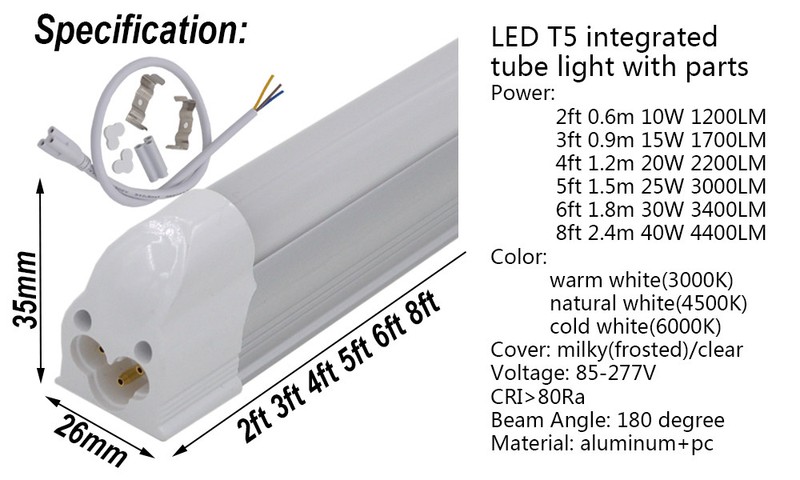 LED Tube Light 2ft 3ft 4ft 5ft 6ft 8ft Slim Bar Lamp T5 Integrated Bulb Fixtures gallery