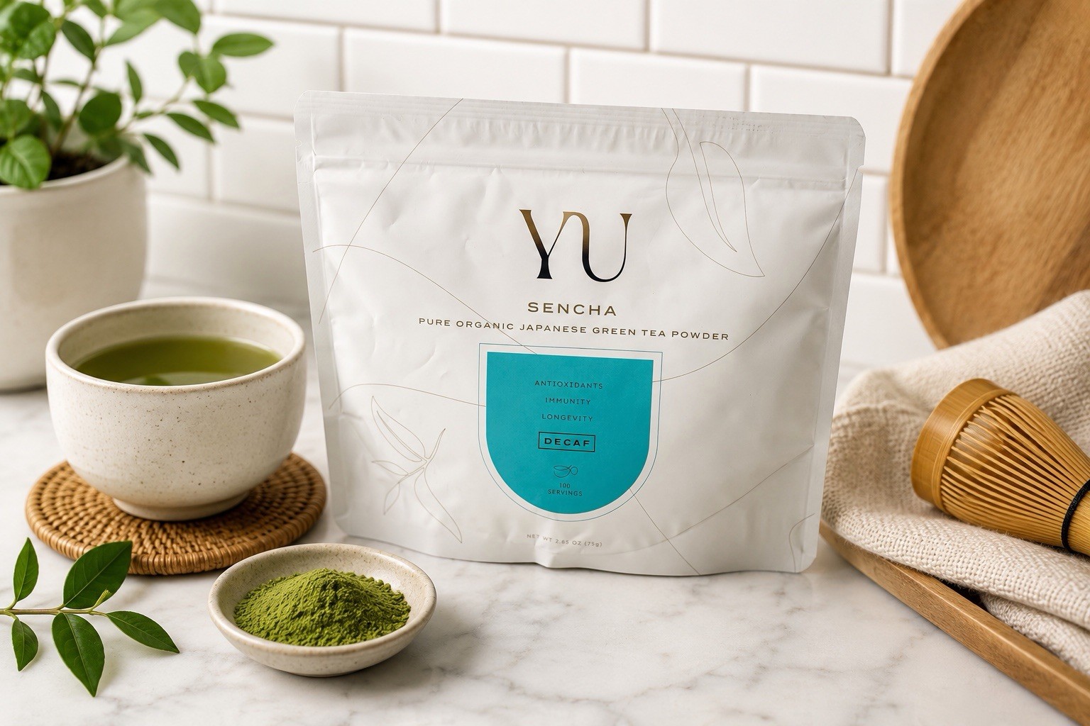 Decaf Organic Sencha Green Tea Powder | 2.65 oz, 100 Servings | Caffeine-Fr gallery
