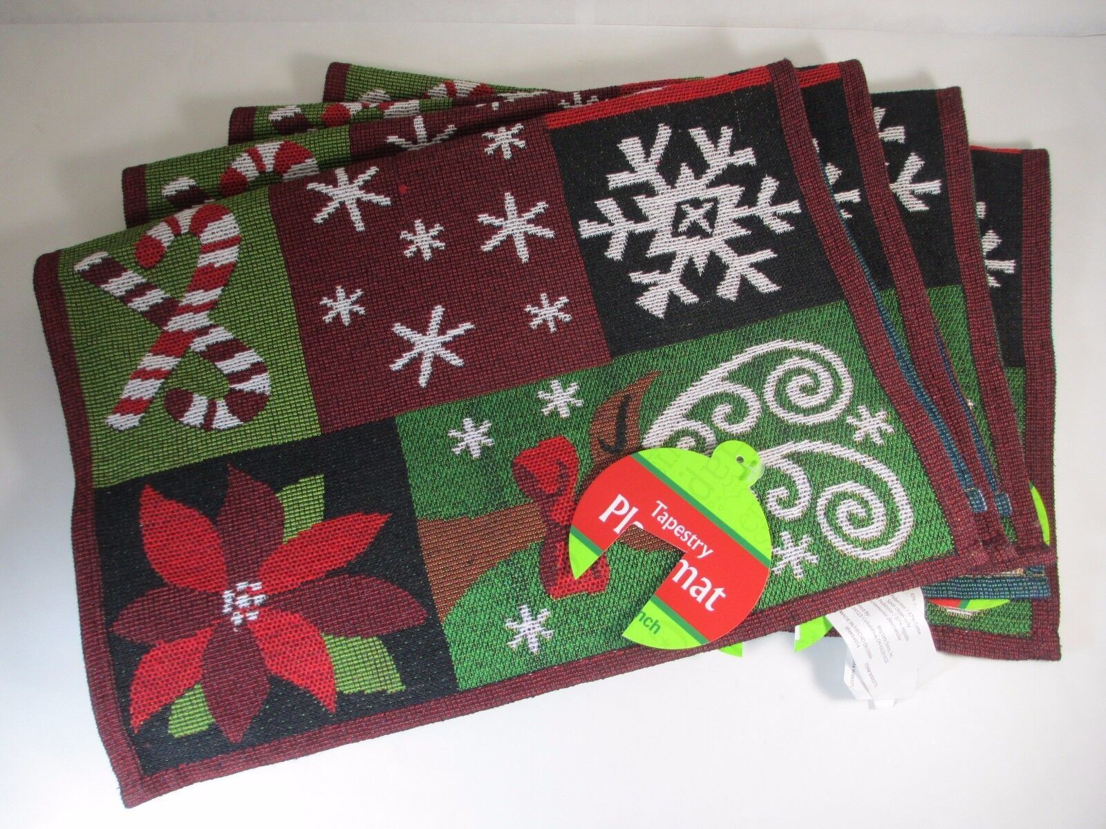 4 Tapestry Polyester Cotton Blend Placemats Holiday Santa Winter Scene 19 x 13" gallery
