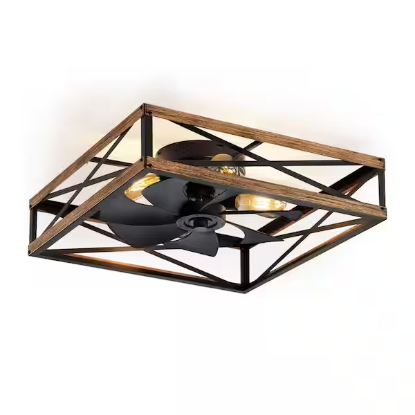 MOKSILED 23" Caged Black Standard Indoor/Outdoor Flush Mount Ceiling Fan Light gallery