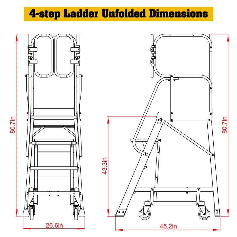 4 Step 375lbs Aluminum Rolling Platform Step Ladder with Safety Guardrail Fence gallery