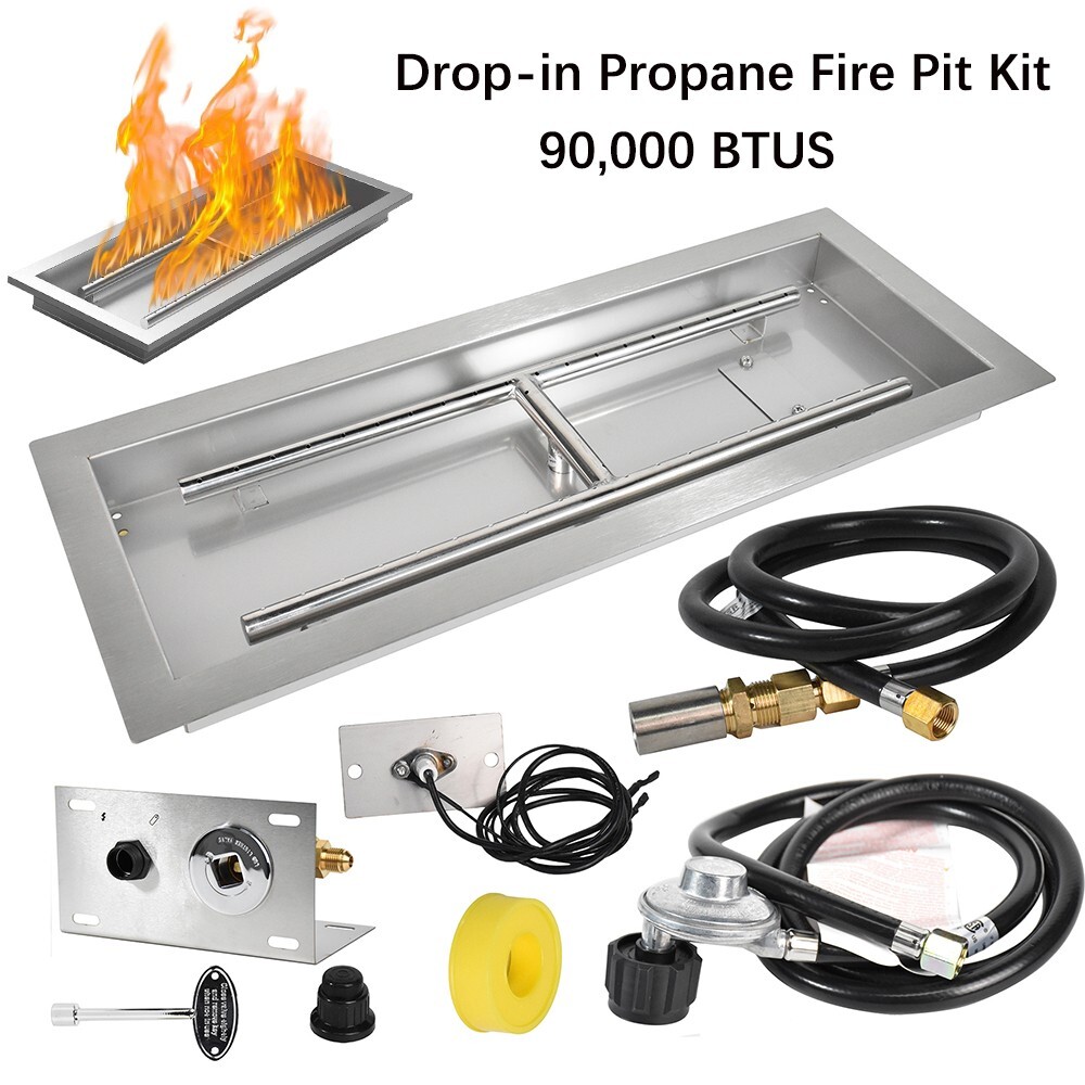 Drop-in Propane Fire Pit Kit 36x12 Inch Gas Fireplace Burner Stainless Steel US