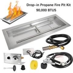 Drop-in Propane Fire Pit Kit 36×12 Inch Gas Fireplace Burner Stainless Steel US