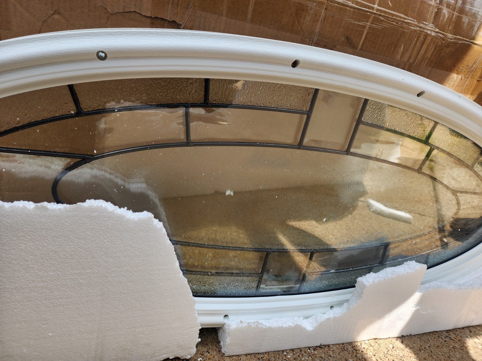 Oval Decorative Glass Fixed Entry Door Insert, White Plastic Frame, 16 X 39 in gallery