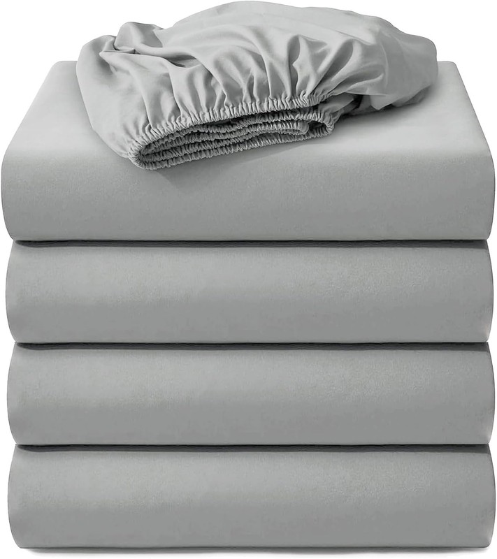 4-Pack Hotel Quality Queen Fitted Sheets, 100% Microfiber, Light Gray, 60"x80" gallery