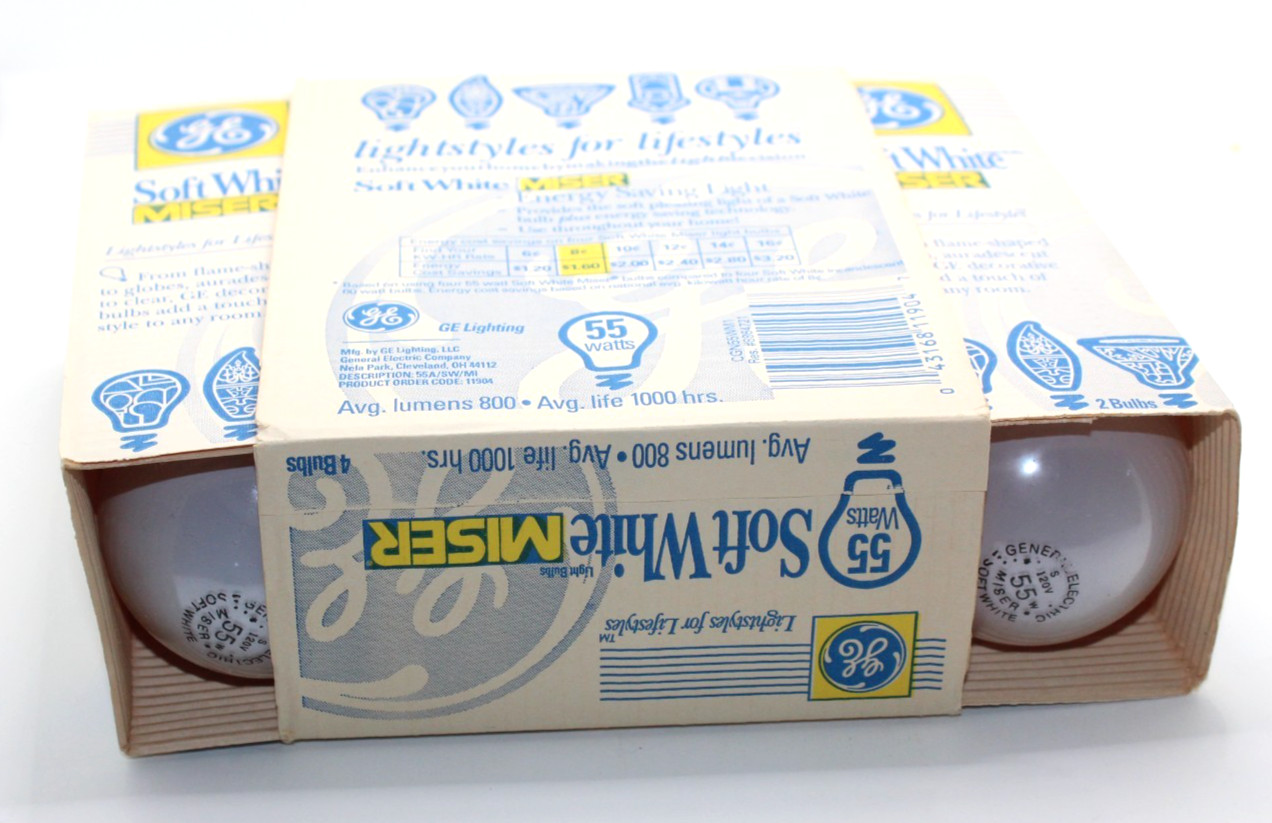 GE Miser Light Bulbs Soft White 55 Watt 1 pack of 4 Bulbs 800 Lumens A19 gallery