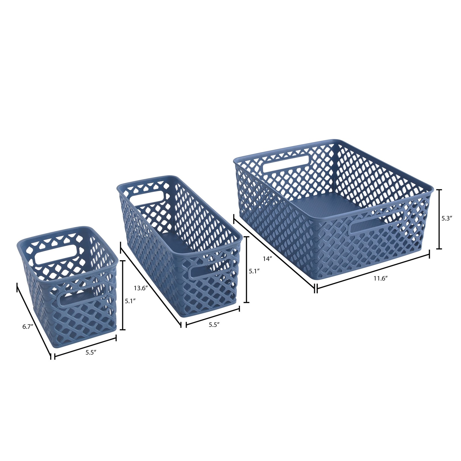 4-Piece Blue Decorative Plastic Storage Basket Set, 14 in x 11.6 in x 5.3 in gallery