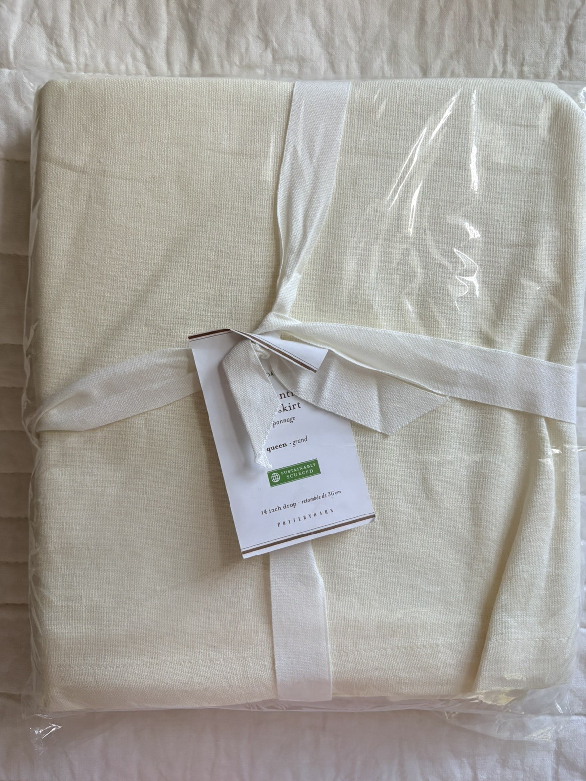 Pottery Barn Essential Bed Skirt - Linen Cotton Ivory Queen 14 Inch Drop NEW gallery