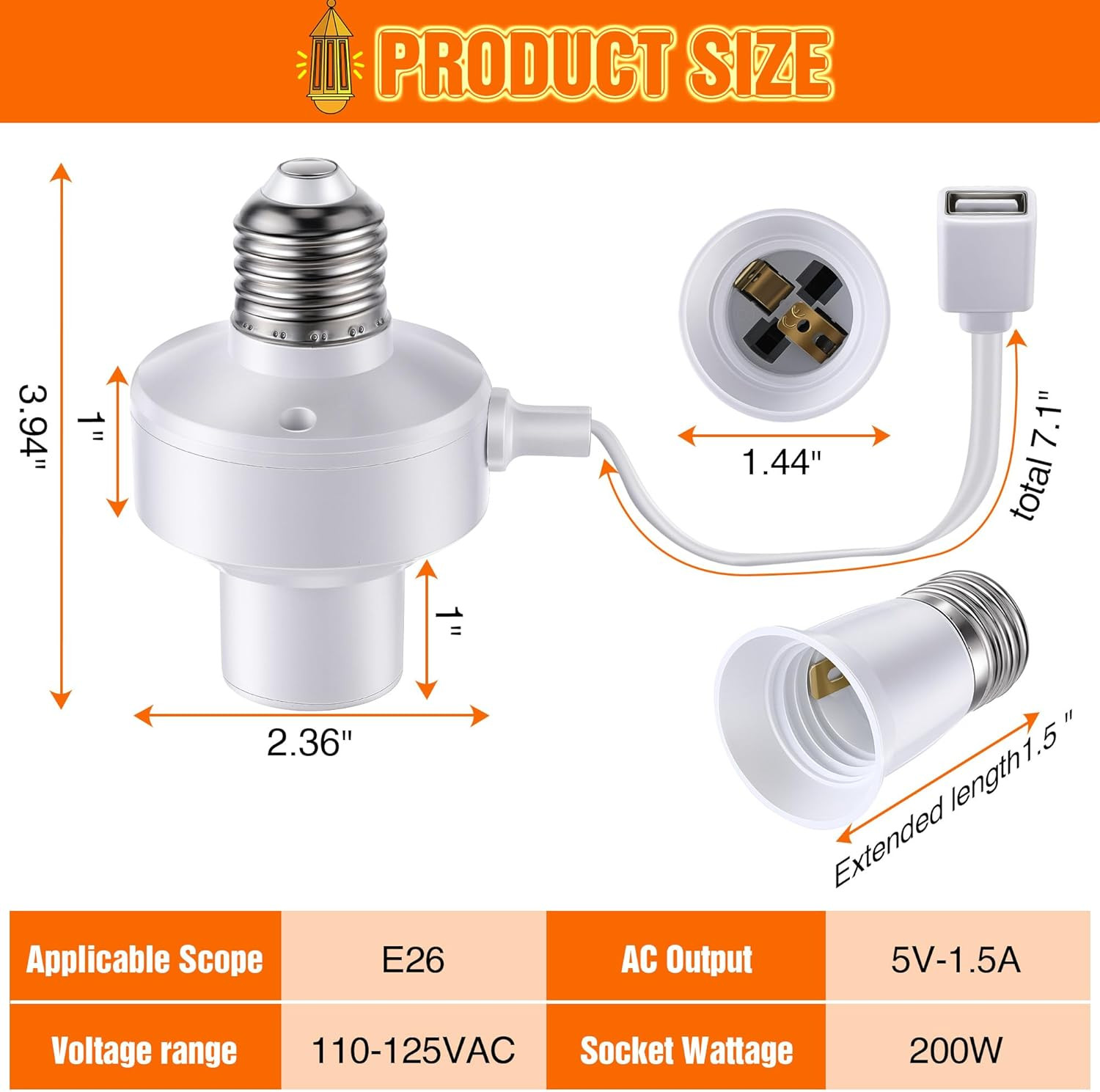2 Pack E26 Light USB Socket Adapter, Lamp Socket Power Adapter 5V 1.5A, Light So gallery