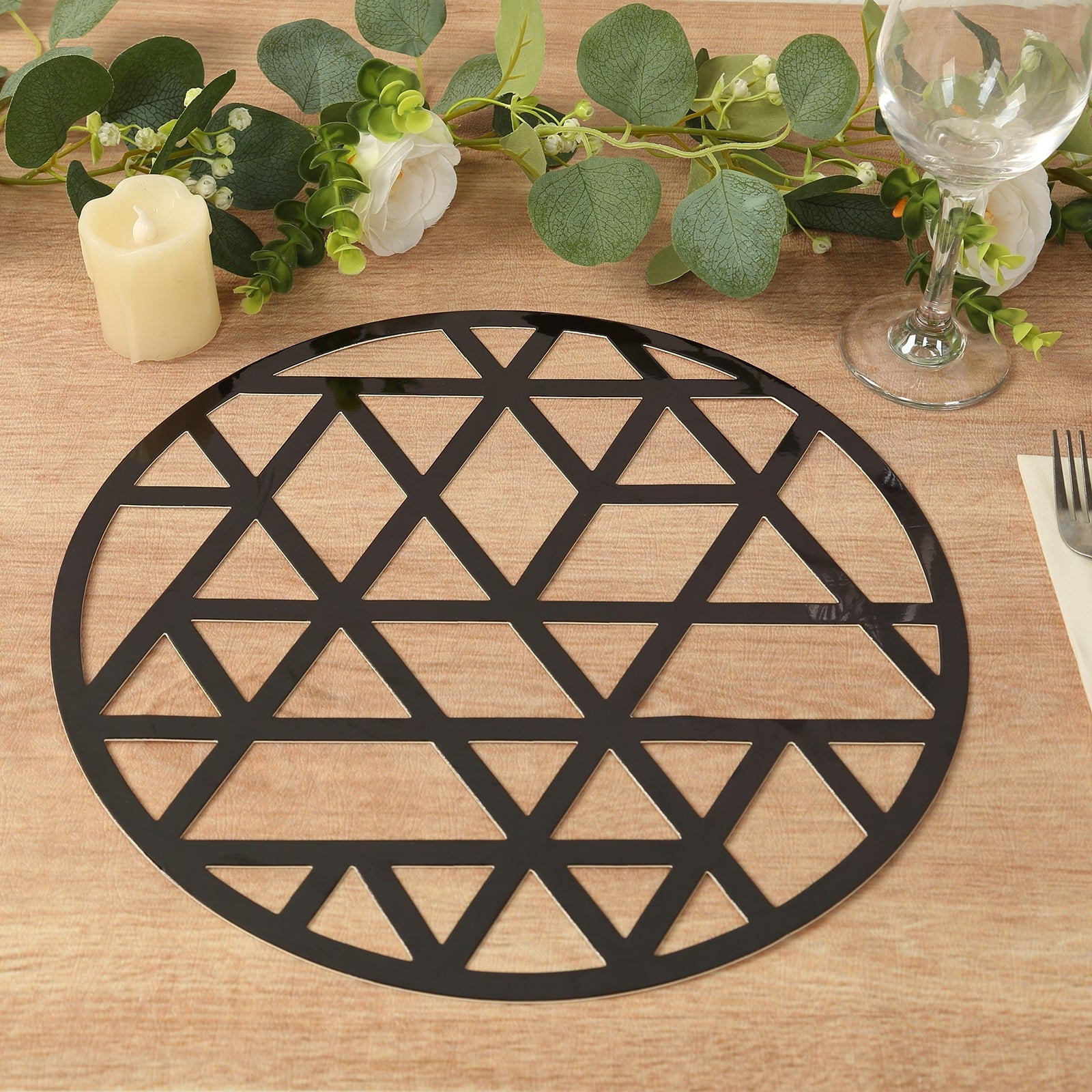 6 Metallic BLACK 13 in Disposable Cardboard Placemats Laser Cut Geometric gallery