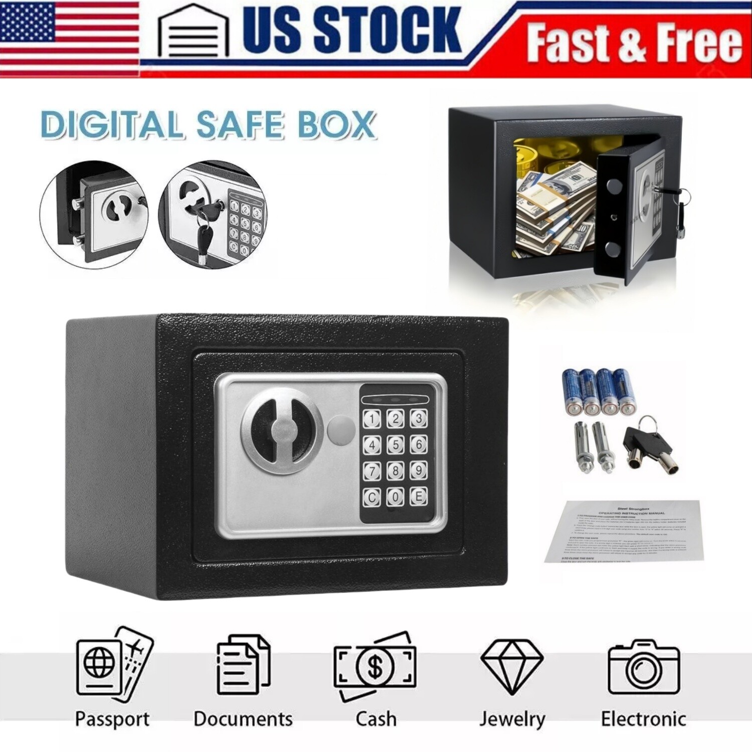 Digital Electronic Safe Box Keypad Lock Security Home Office Cash Jewelry Gun US gallery